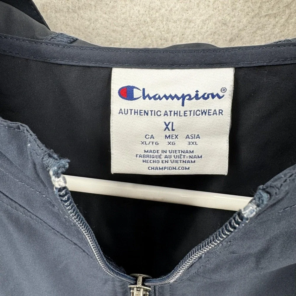 Champion Pullover Jacket Mens XL Navy Blue Hooded Windbreaker Lightweight Anorak